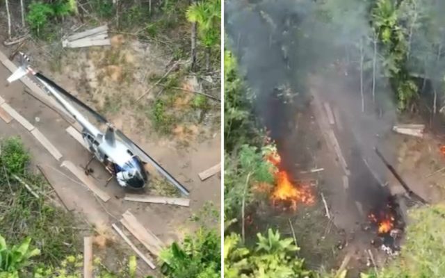 Helicóptero usado em garimpo ilegal é destruído em Mucajaí
