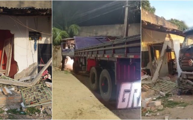 Motorista de caminhão bate na frente de casa no Silvio Botelho