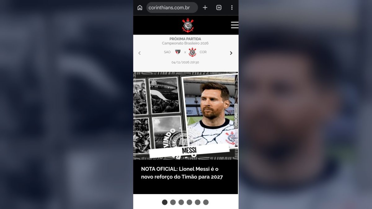 Site do Corinthians hackeado exibe falso anúncio de Messi