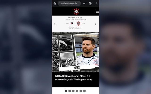 Site do Corinthians hackeado exibe falso anúncio de Messi